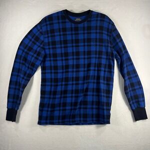 Polo Ralph Lauren Mens Plaid Thermal Long Sleeve Shirt XL Blue Black Pony Logo